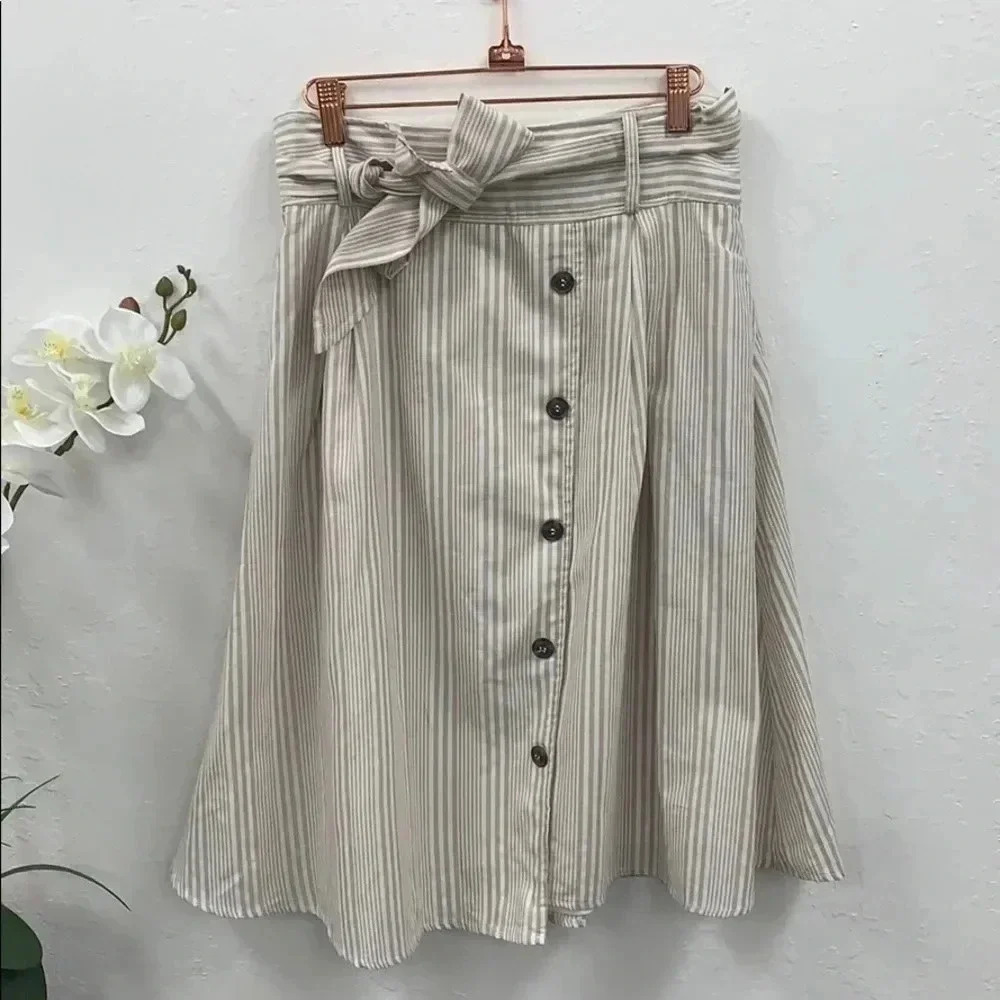 Hyfve Stripe Button Front Skirt size Medium